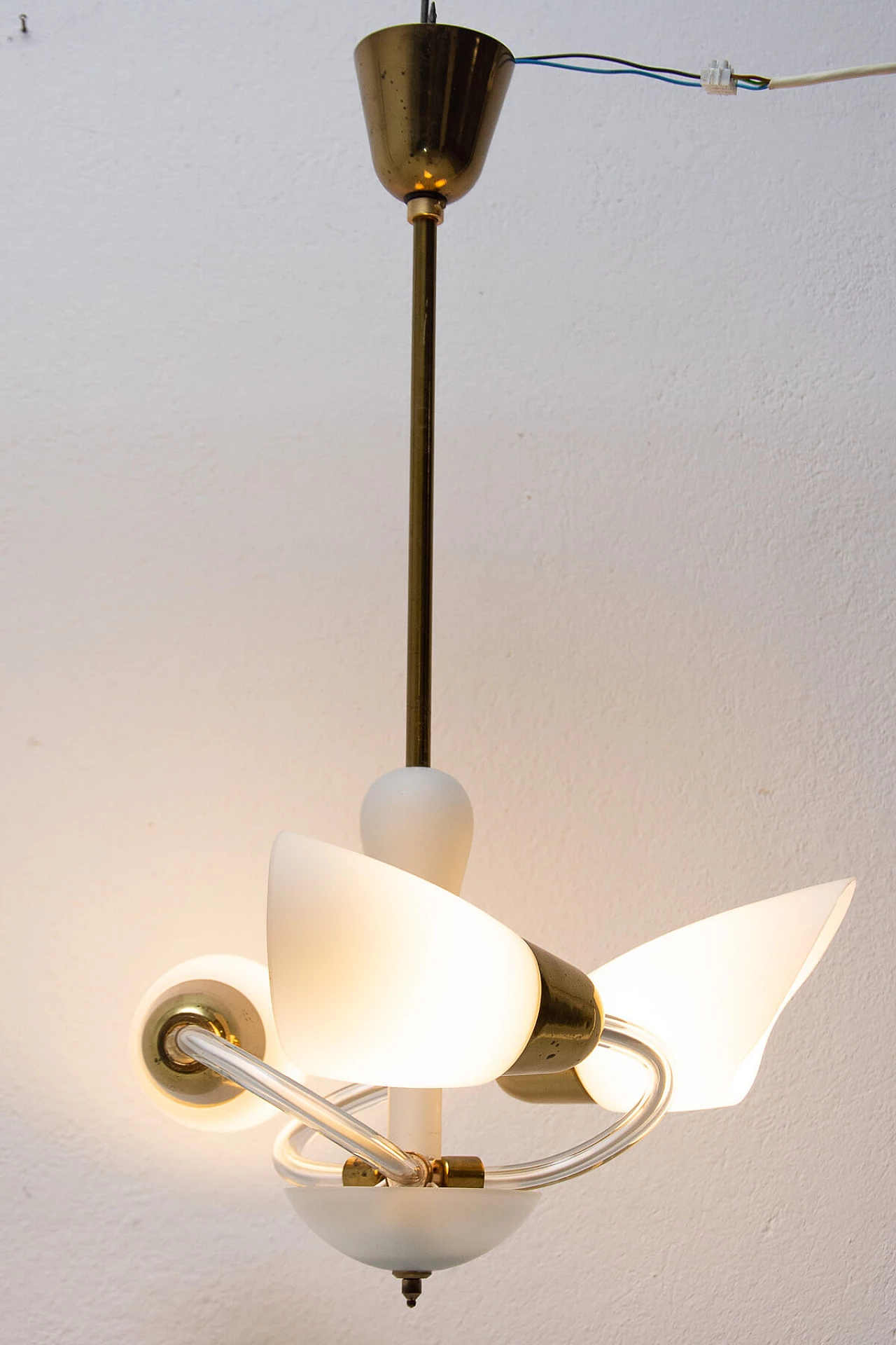 Glass and brass ceiling lamp, 1960s 11