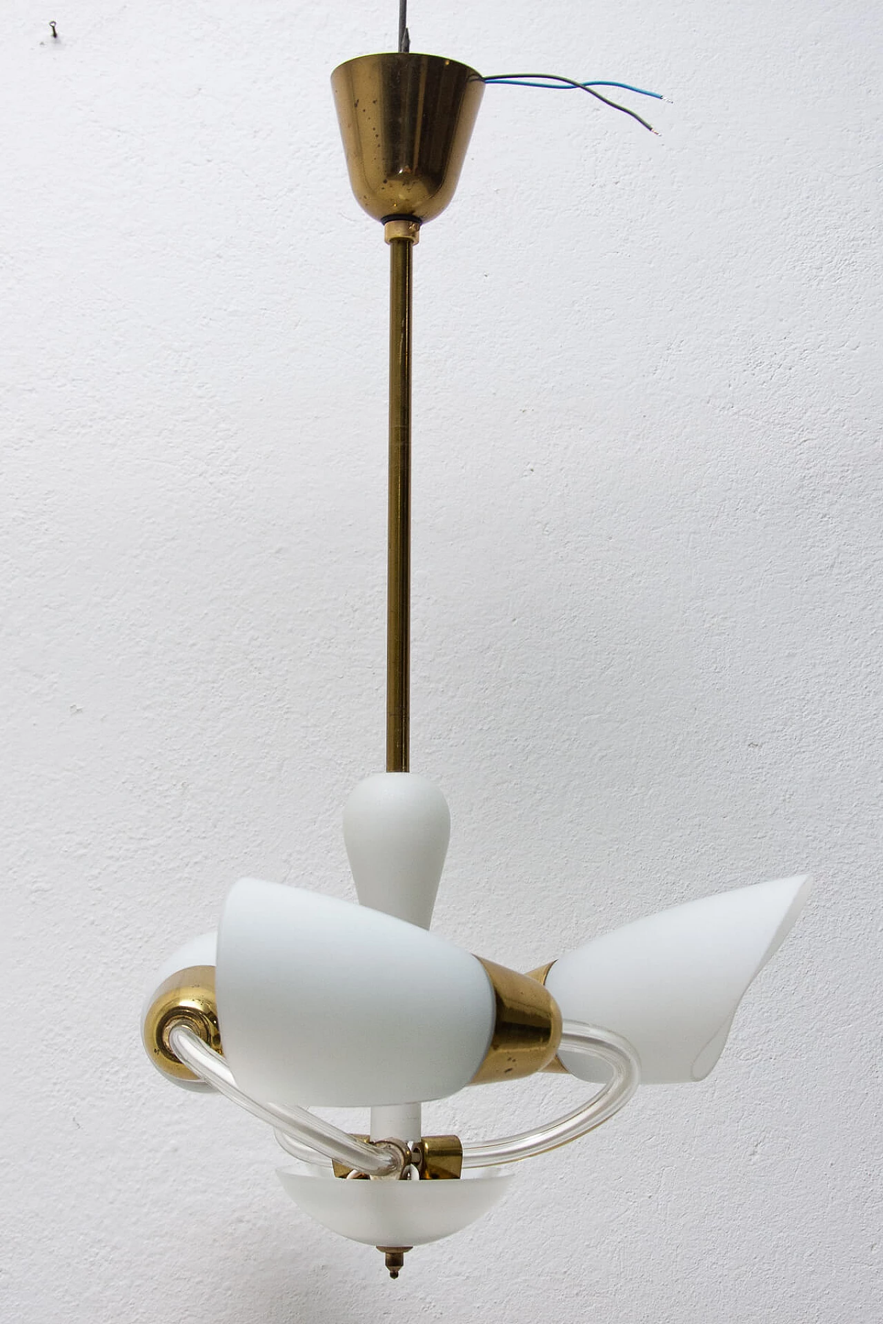 Glass and brass ceiling lamp, 1960s 13