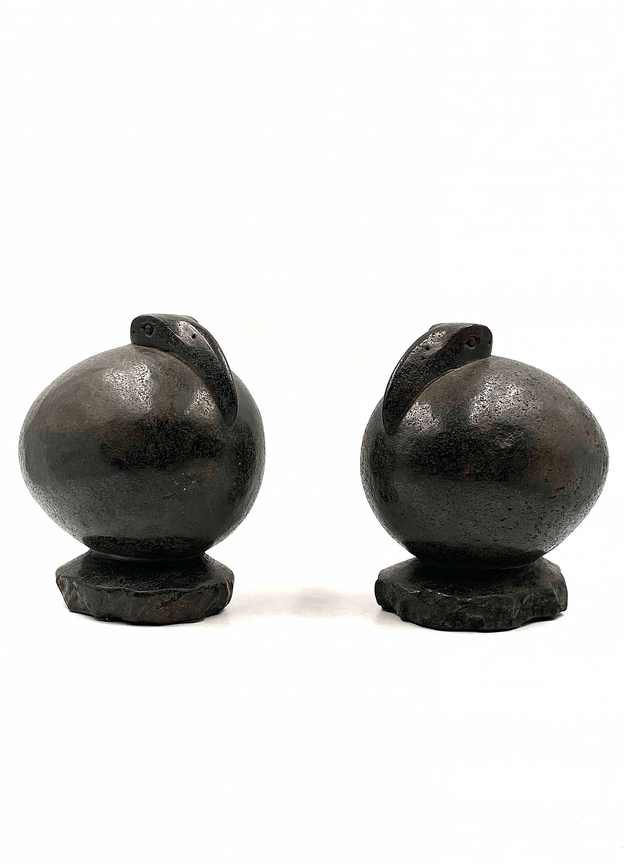 Pair of ovoid basalt ibis bird sculptures, early 20th century 16