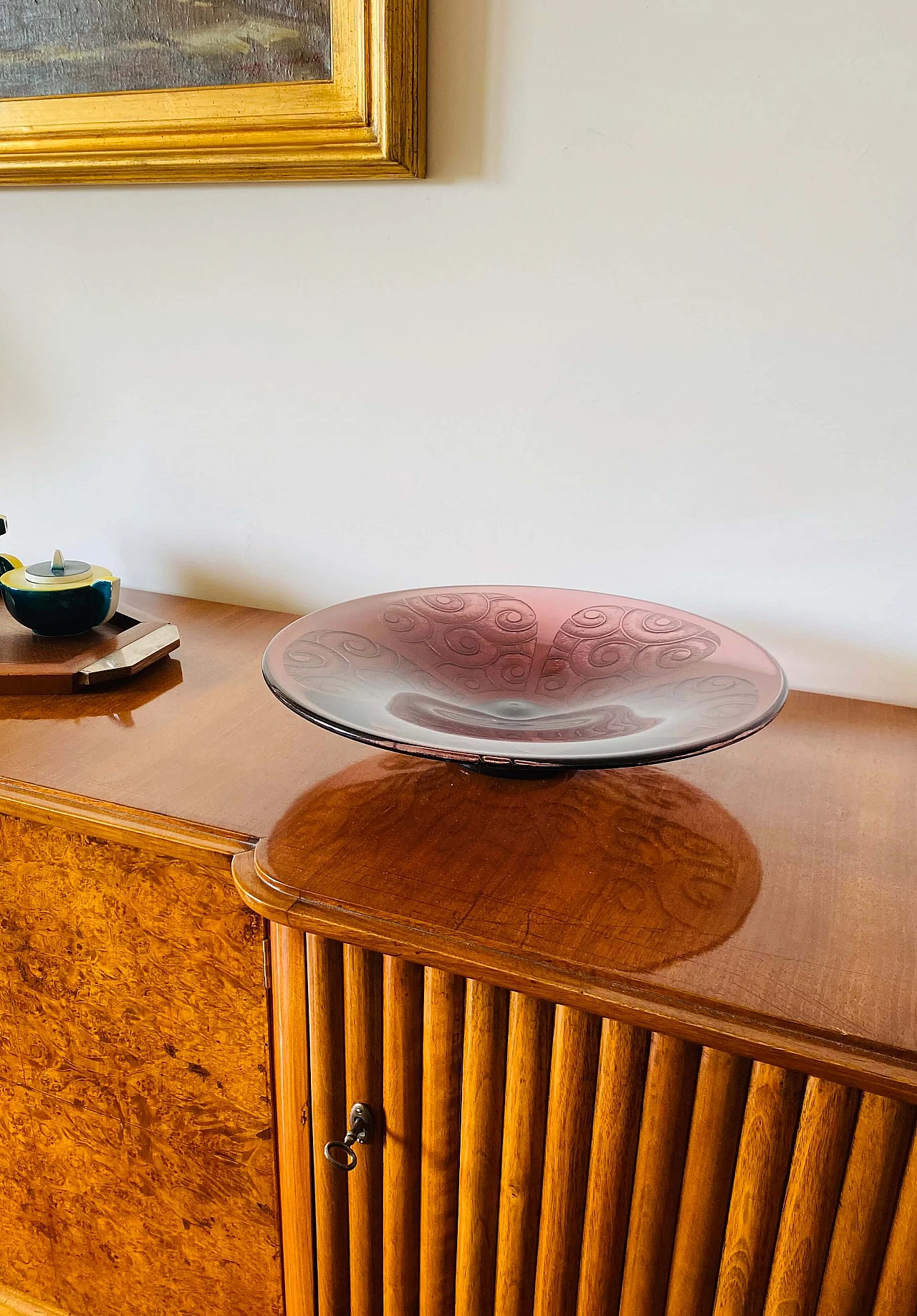 Centrotavola in vetro viola di Charles Schneider per Le Verre Francais, anni '30 3