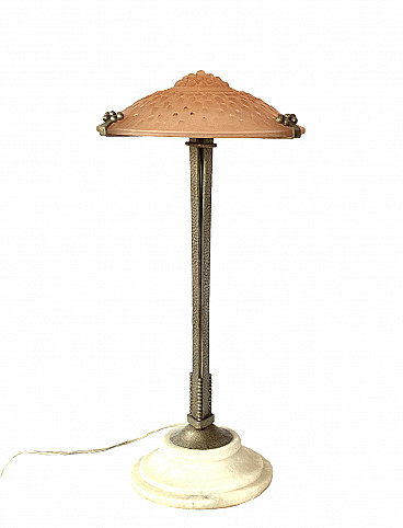 Pink table lamp attributed to Edgar Brandt for Muller Freres Luneville, 1930s