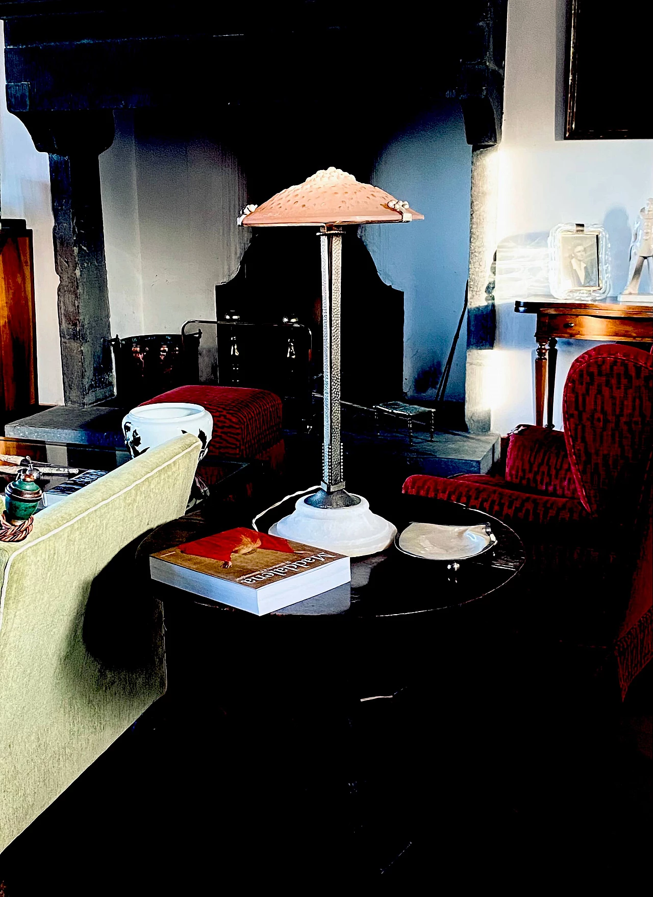 Pink table lamp attributed to Edgar Brandt for Muller Freres Luneville, 1930s 3