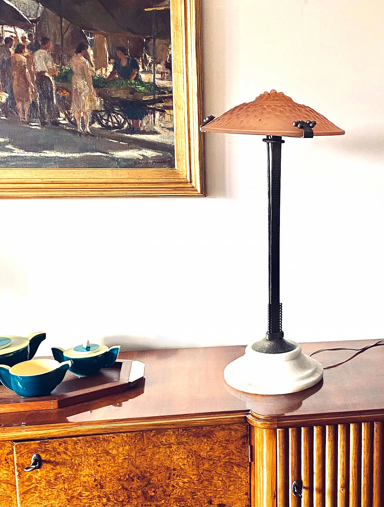 Pink table lamp attributed to Edgar Brandt for Muller Freres Luneville, 1930s 4