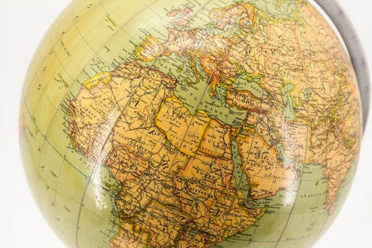 Mappamondo in metallo e carta di Paravia, anni '50 2