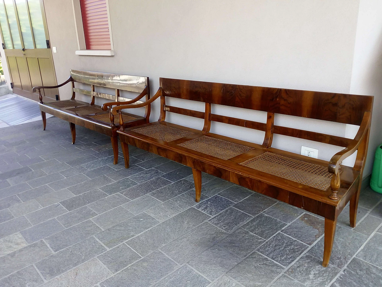 Pair of walnut and Vienna straw sofas, 19th century 1