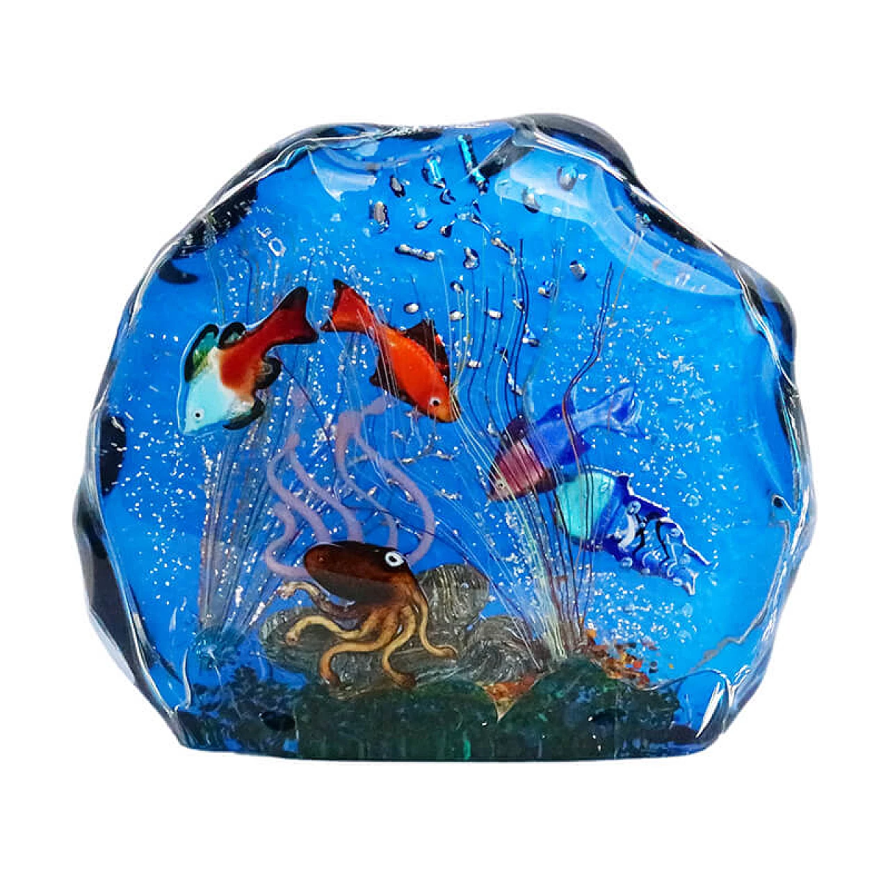 Scultura in vetro di Murano con pesci e polpo di Toso Murano, inizio 2000 1