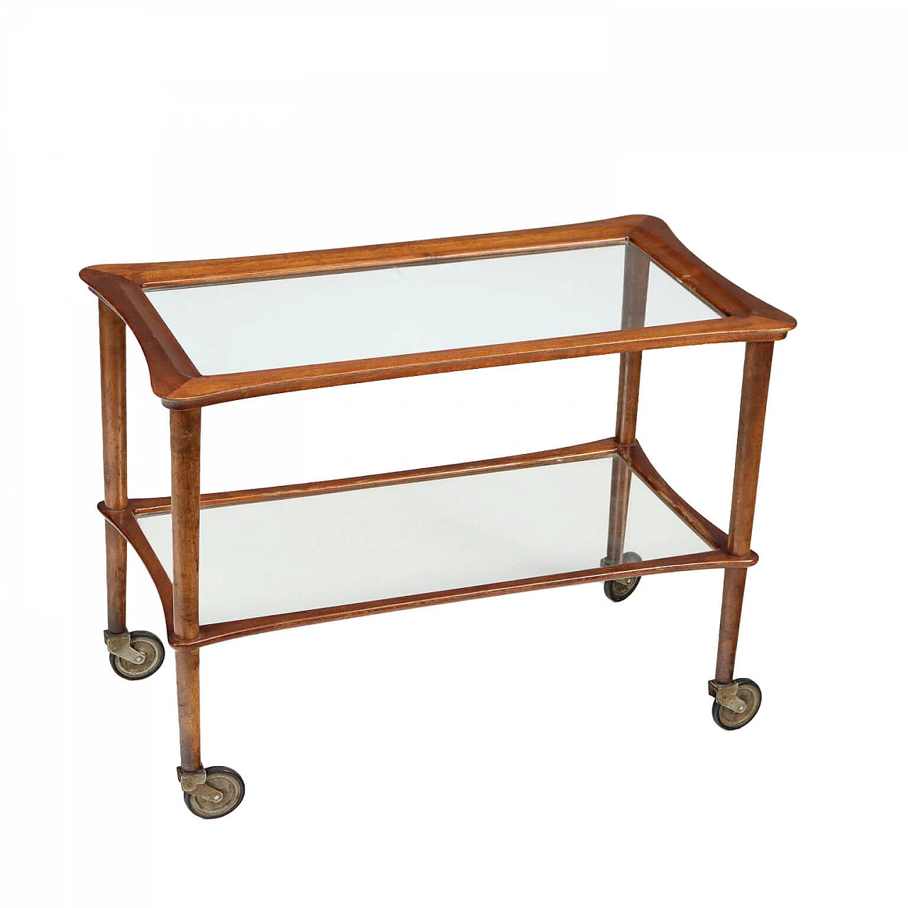 Beechwood and glass service cart, 1950s. 1