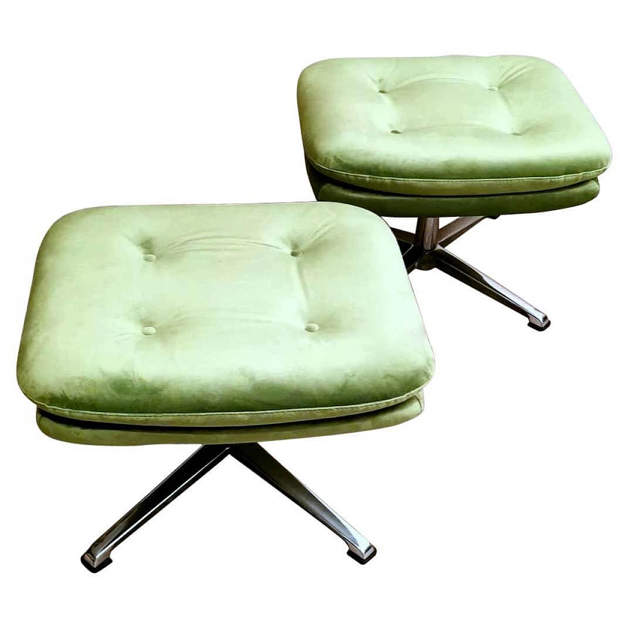Pair of poufs with velvet cushions and aluminum frame, 1960s 19