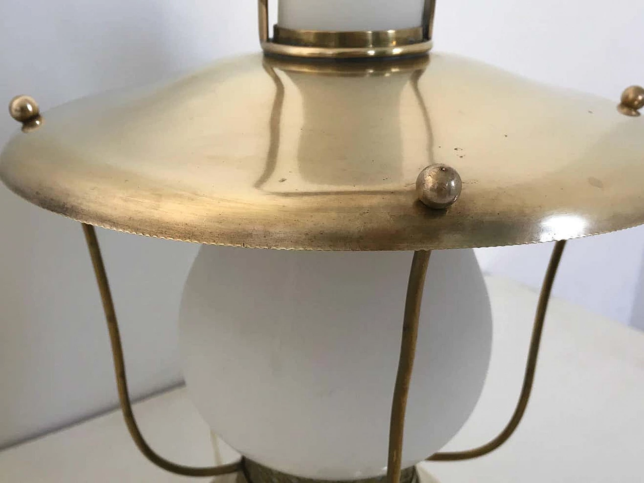 Brass and encased glass lantern table lamp, 1950 3