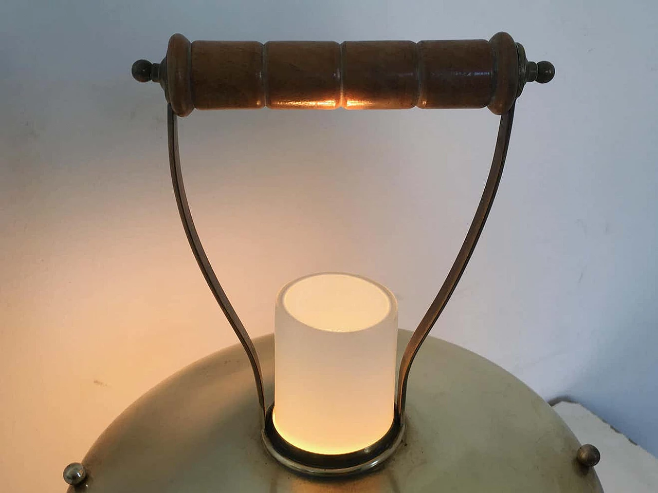 Brass and encased glass lantern table lamp, 1950 8
