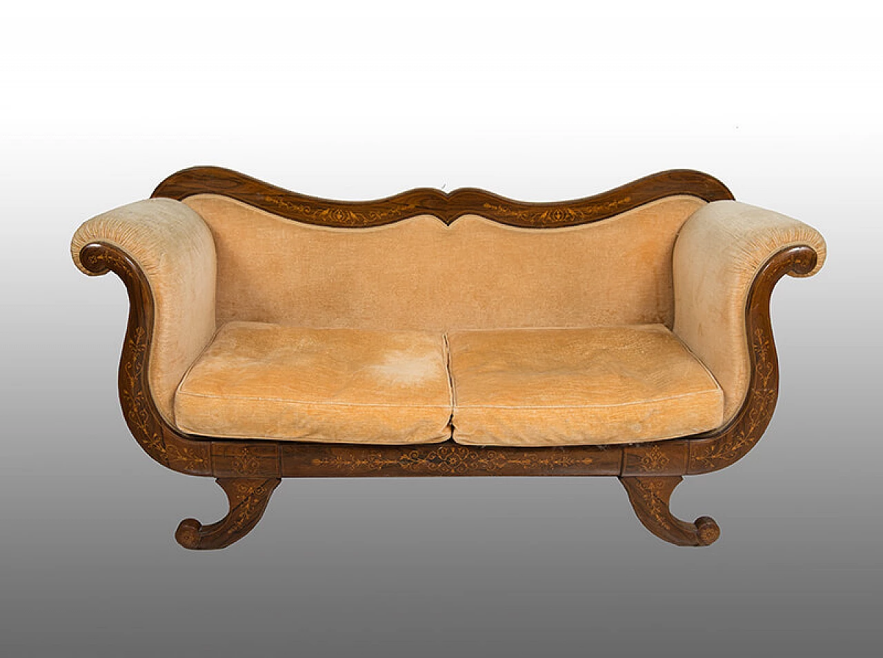 Charles X sofa with maple inlays, 19th century 1