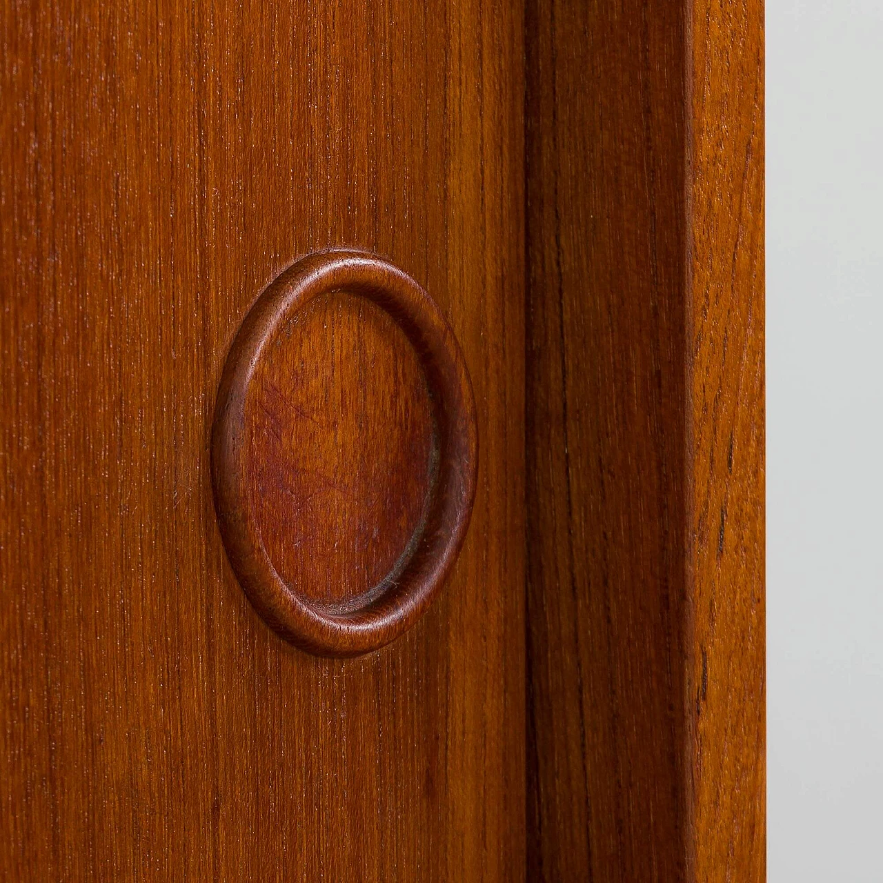 Two bay teak wall unit with sliding doors cabinet by Kai Kristiansen for FM Mobler, 1960s 13