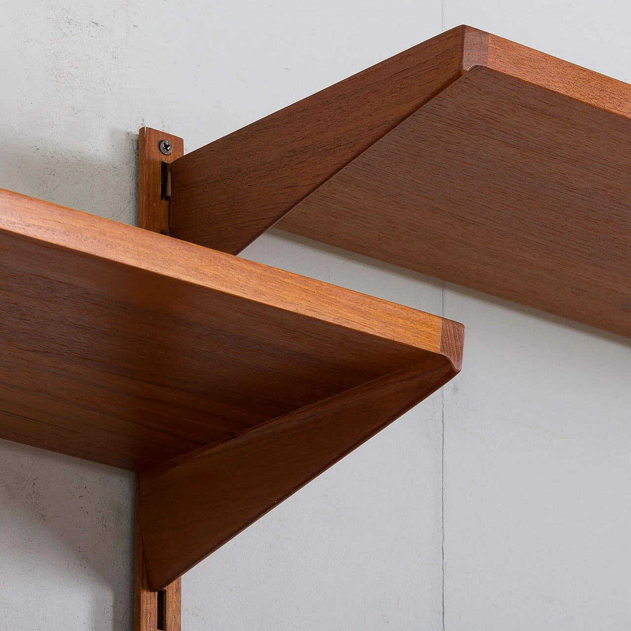 Two bay teak wall unit with sliding doors cabinet by Kai Kristiansen for FM Mobler, 1960s 14
