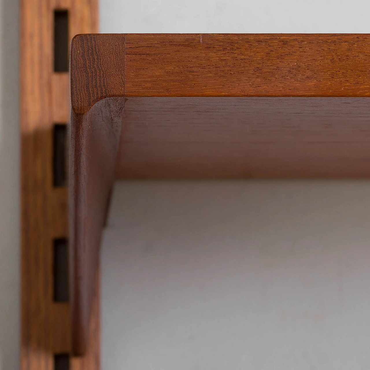 Two bay teak wall unit with sliding doors cabinet by Kai Kristiansen for FM Mobler, 1960s 16