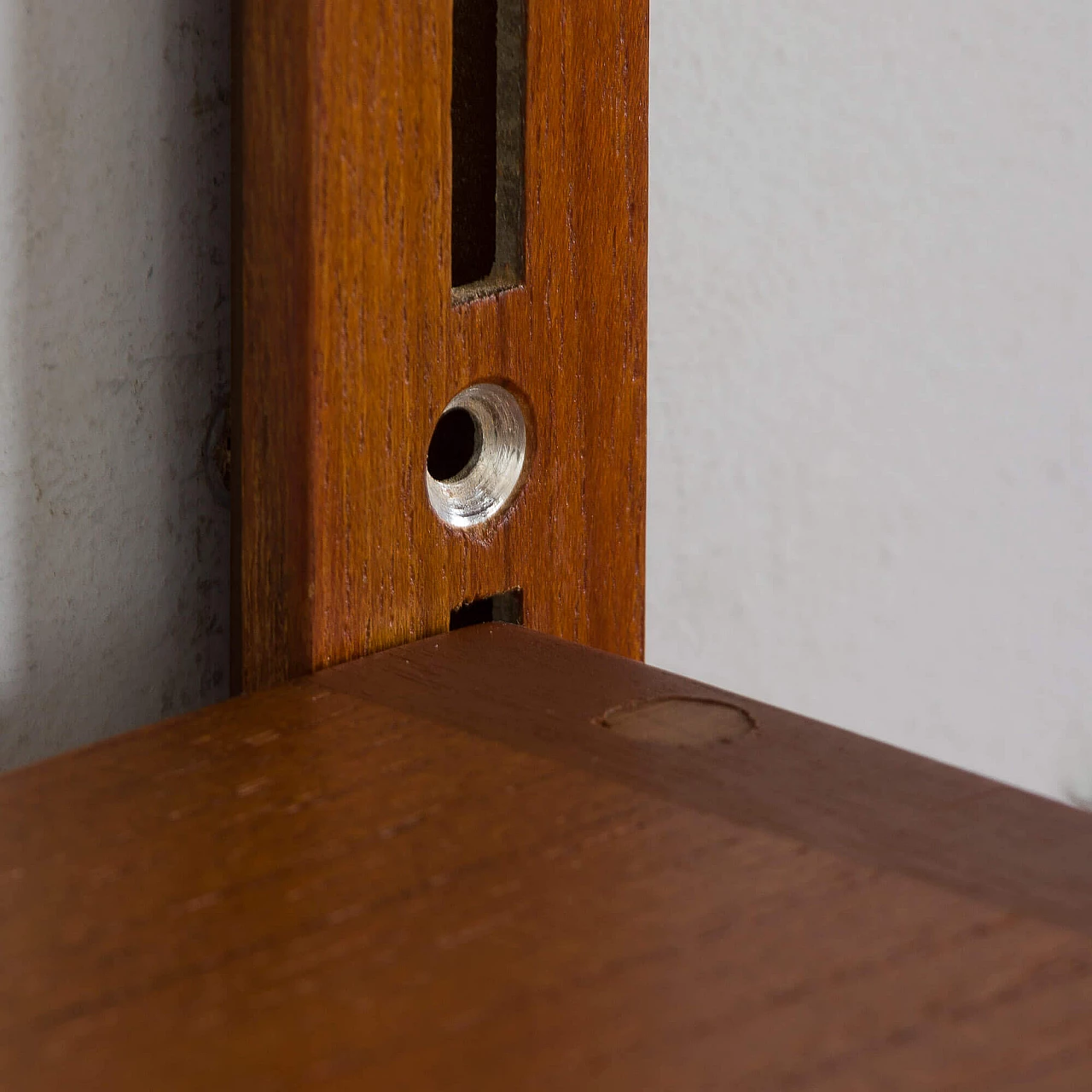 Two bay teak wall unit with sliding doors cabinet by Kai Kristiansen for FM Mobler, 1960s 17