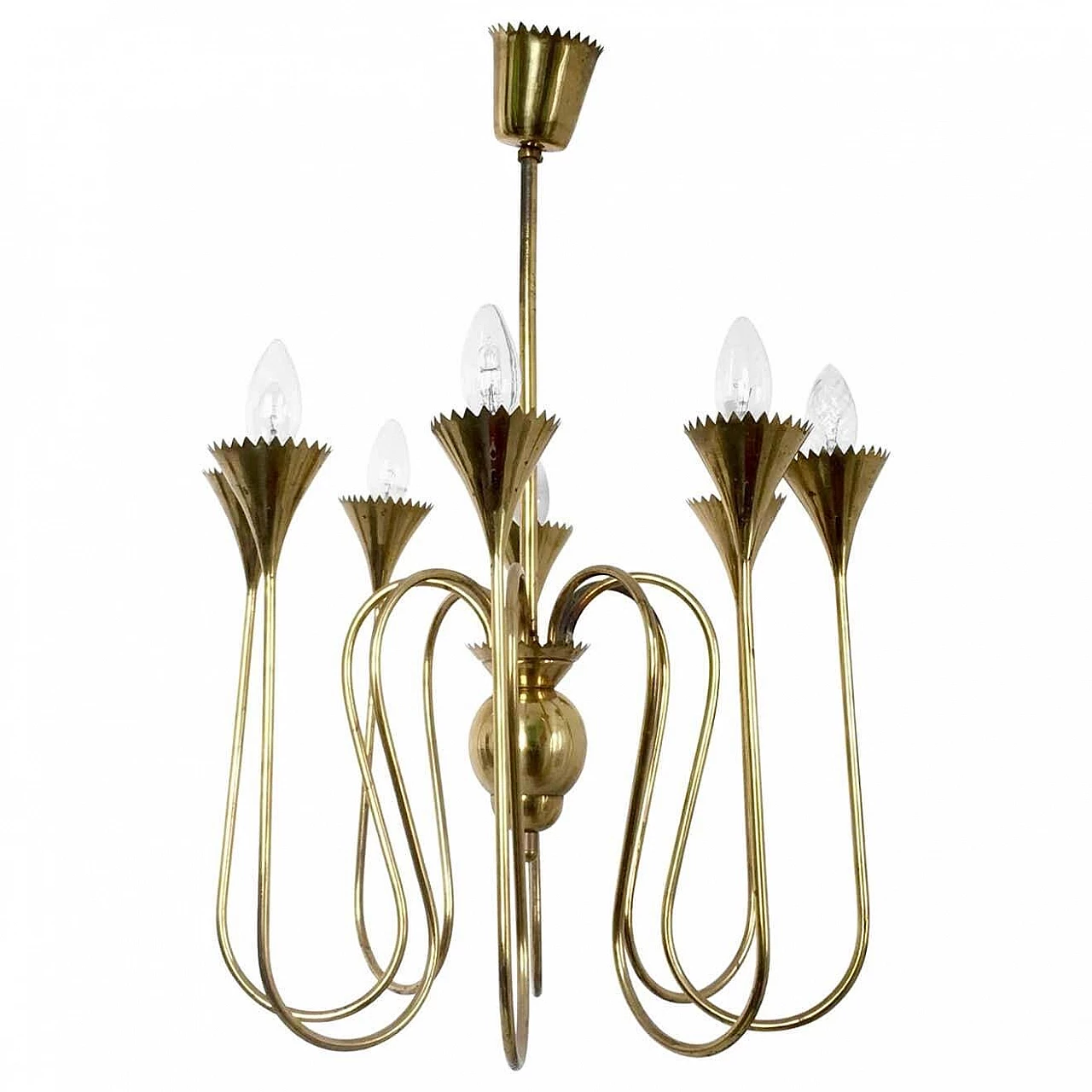 Eight-light brass chandelier attributed to Ulrich, 1940s 1