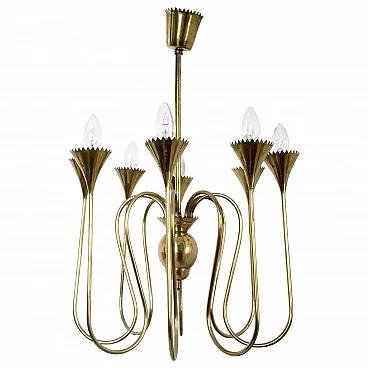 Eight-light brass chandelier attributed to Ulrich, 1940s