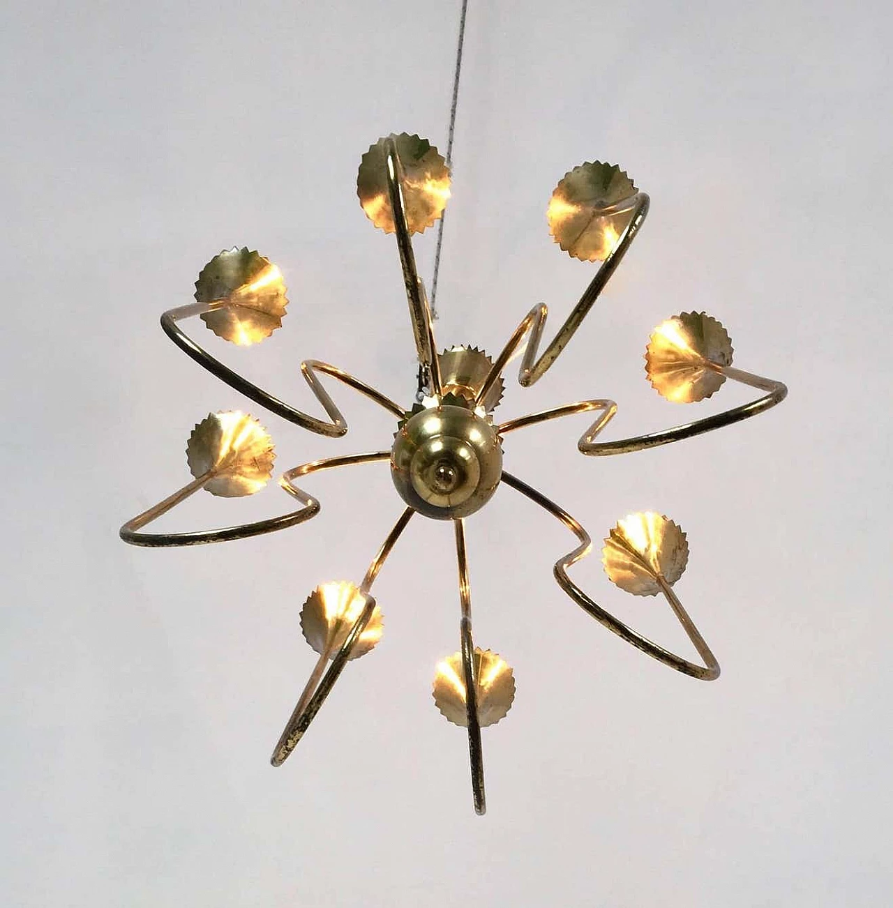 Eight-light brass chandelier attributed to Ulrich, 1940s 5