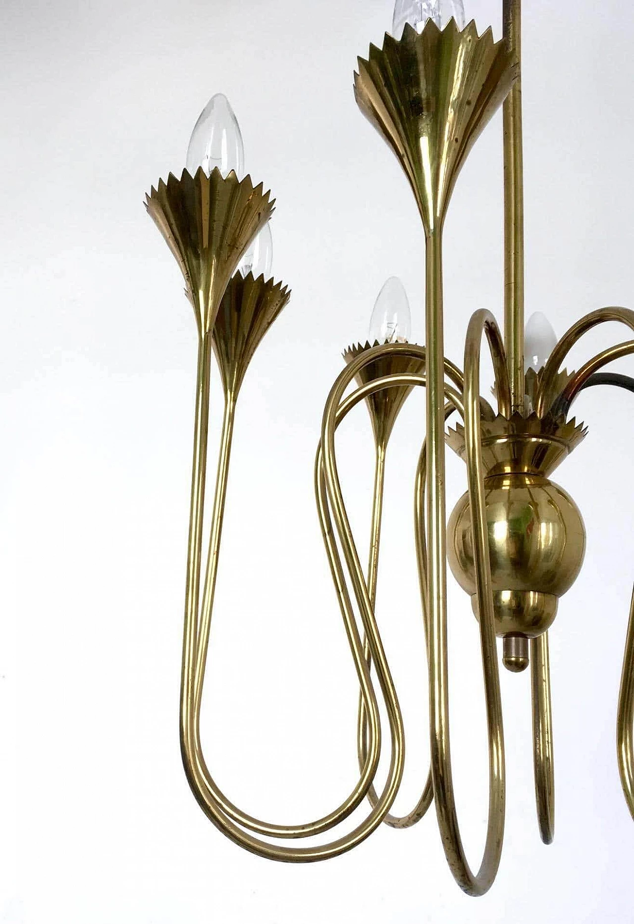 Eight-light brass chandelier attributed to Ulrich, 1940s 7