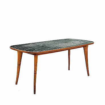 Tavolo in legno di faggio con piano in marmo, anni '50