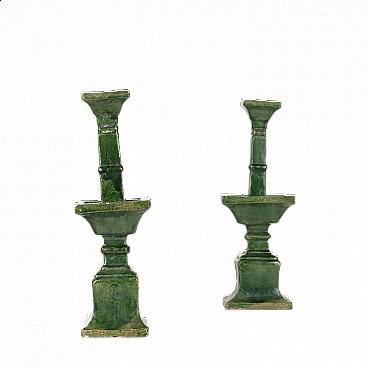 Pair of chinese glazed ceramic candlesticks, Ming period