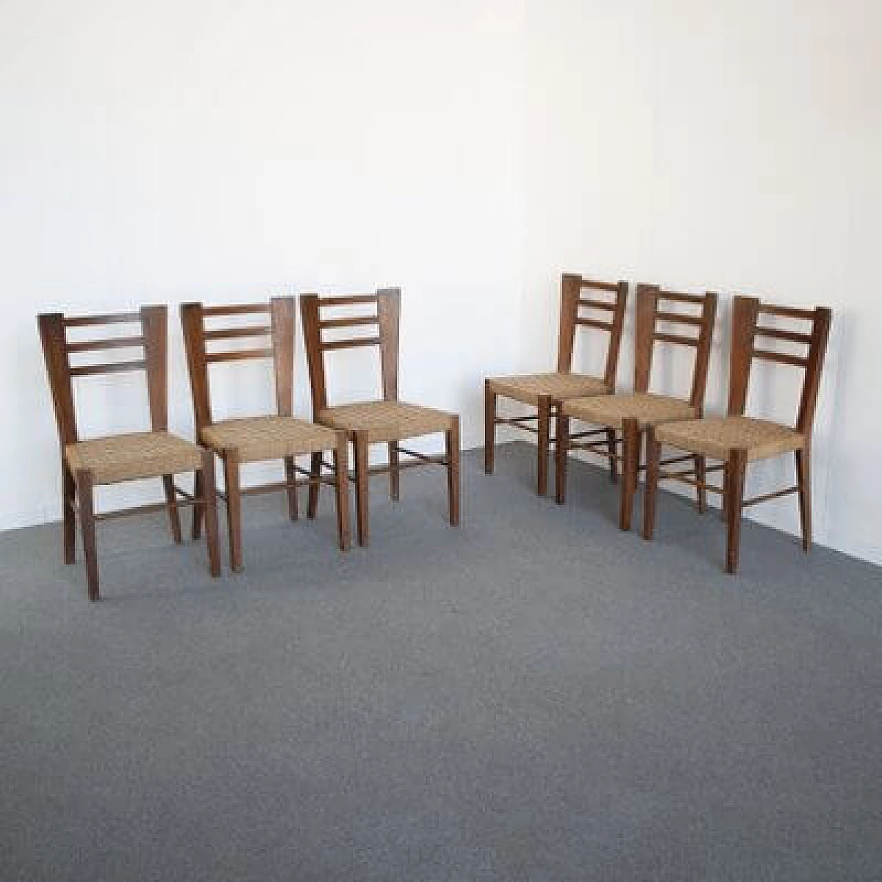 6 Wood and rope chairs by Paolo Buffa, 1950s 15