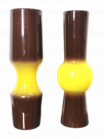 Pair of brown and yellow blown glass vases, 1960s