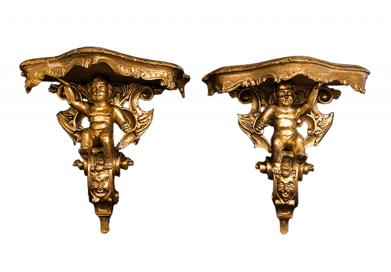 Pair of Genoese gilt and carved wooden corbels, mid-19th century 5