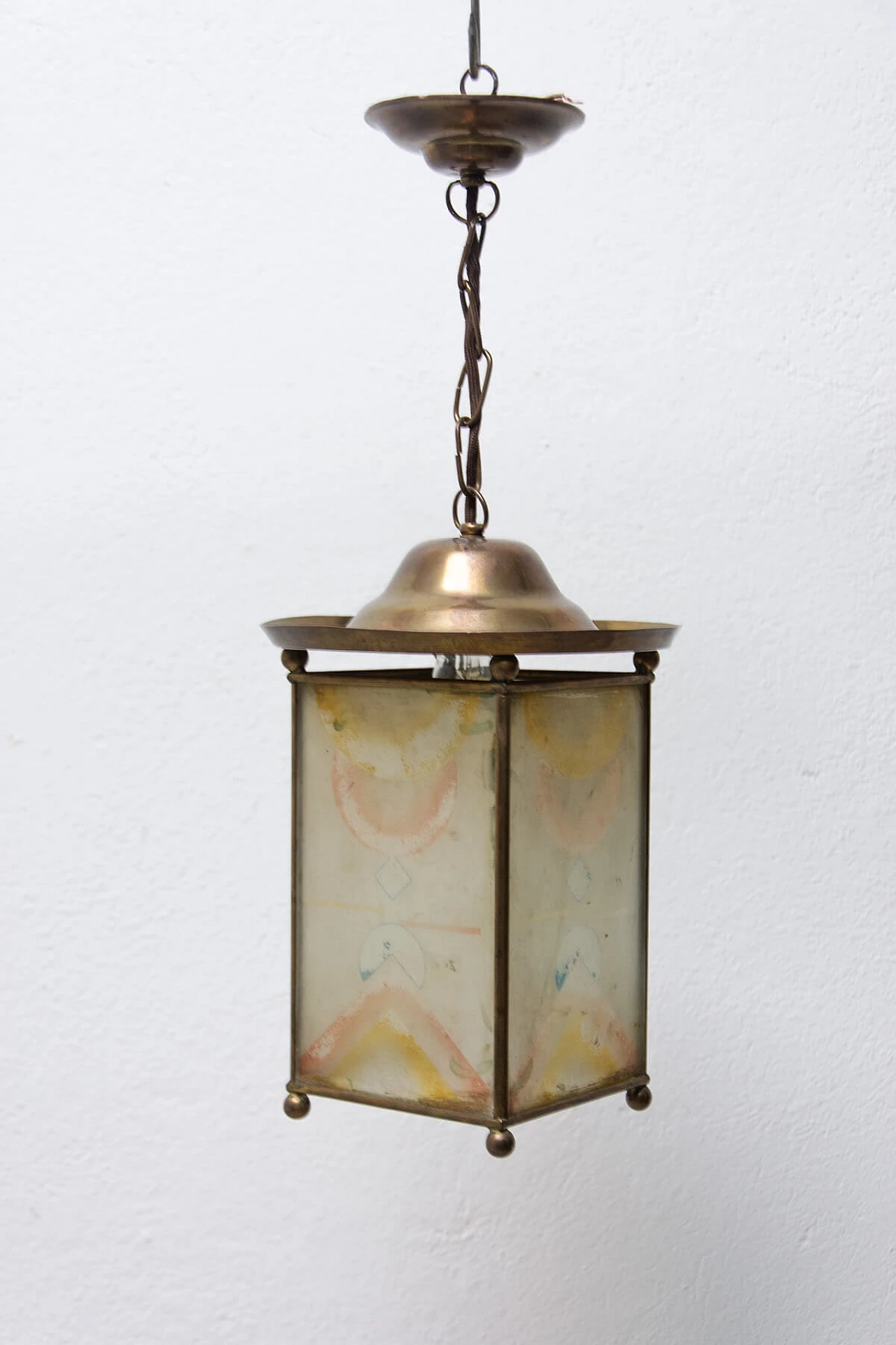 Art Nouveau brass and glass lantern, 1910s 2