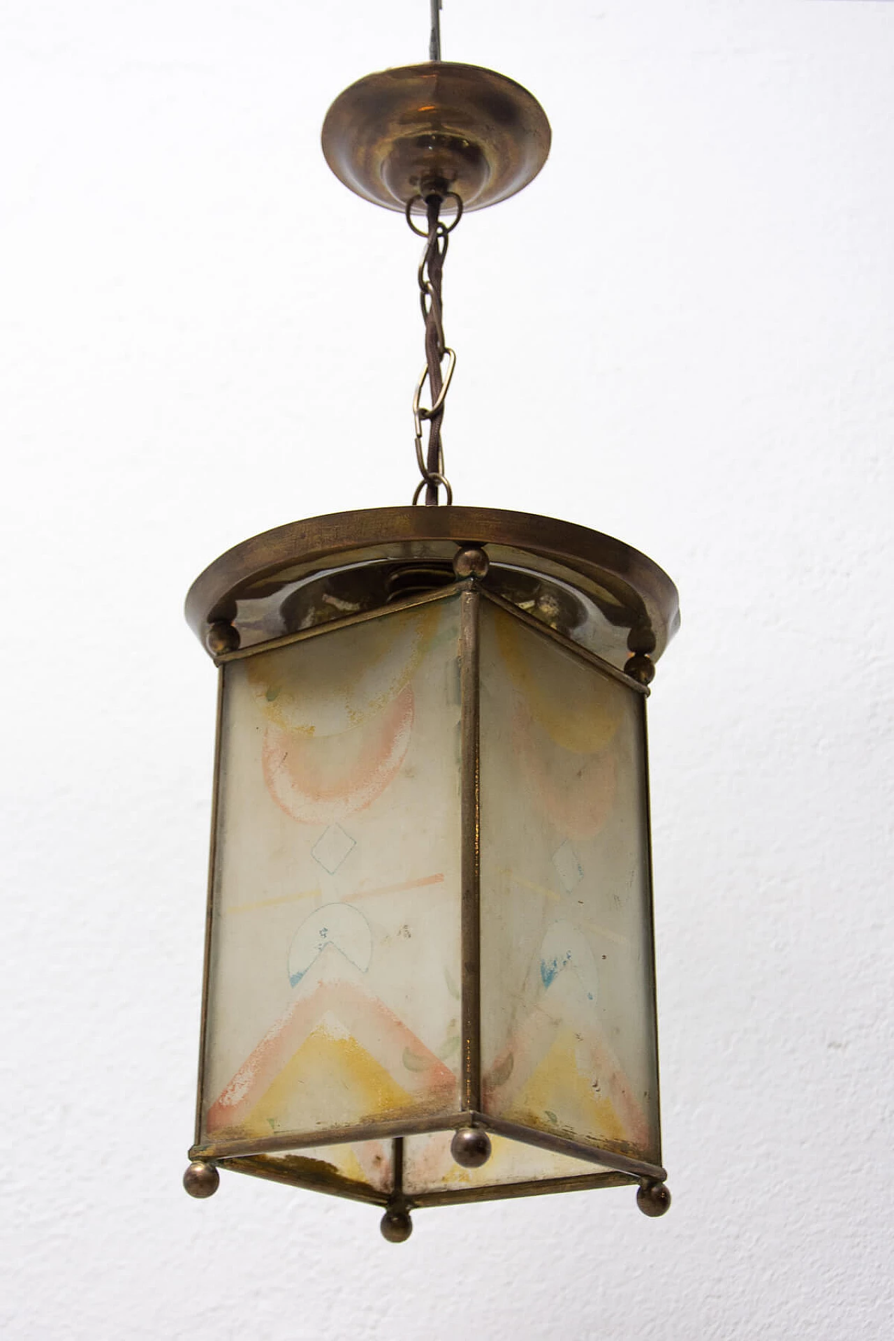 Lanterna Liberty in ottone e vetro, anni '10 6
