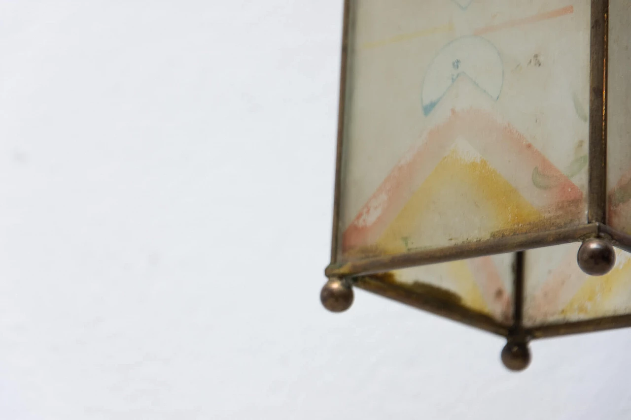 Lanterna Liberty in ottone e vetro, anni '10 7