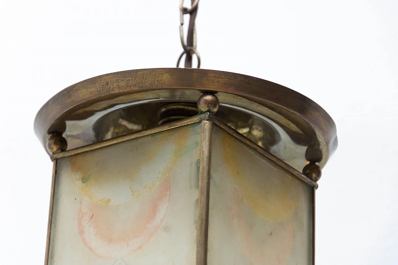 Lanterna Liberty in ottone e vetro, anni '10 8