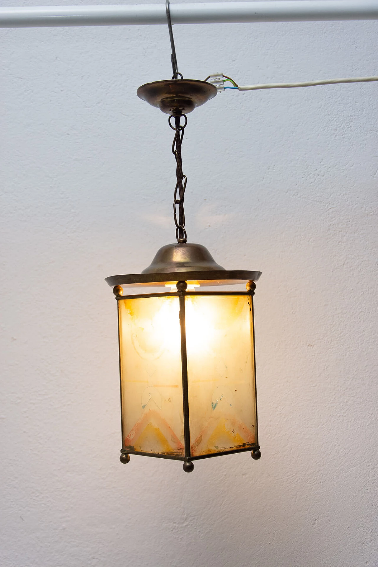 Lanterna Liberty in ottone e vetro, anni '10 13