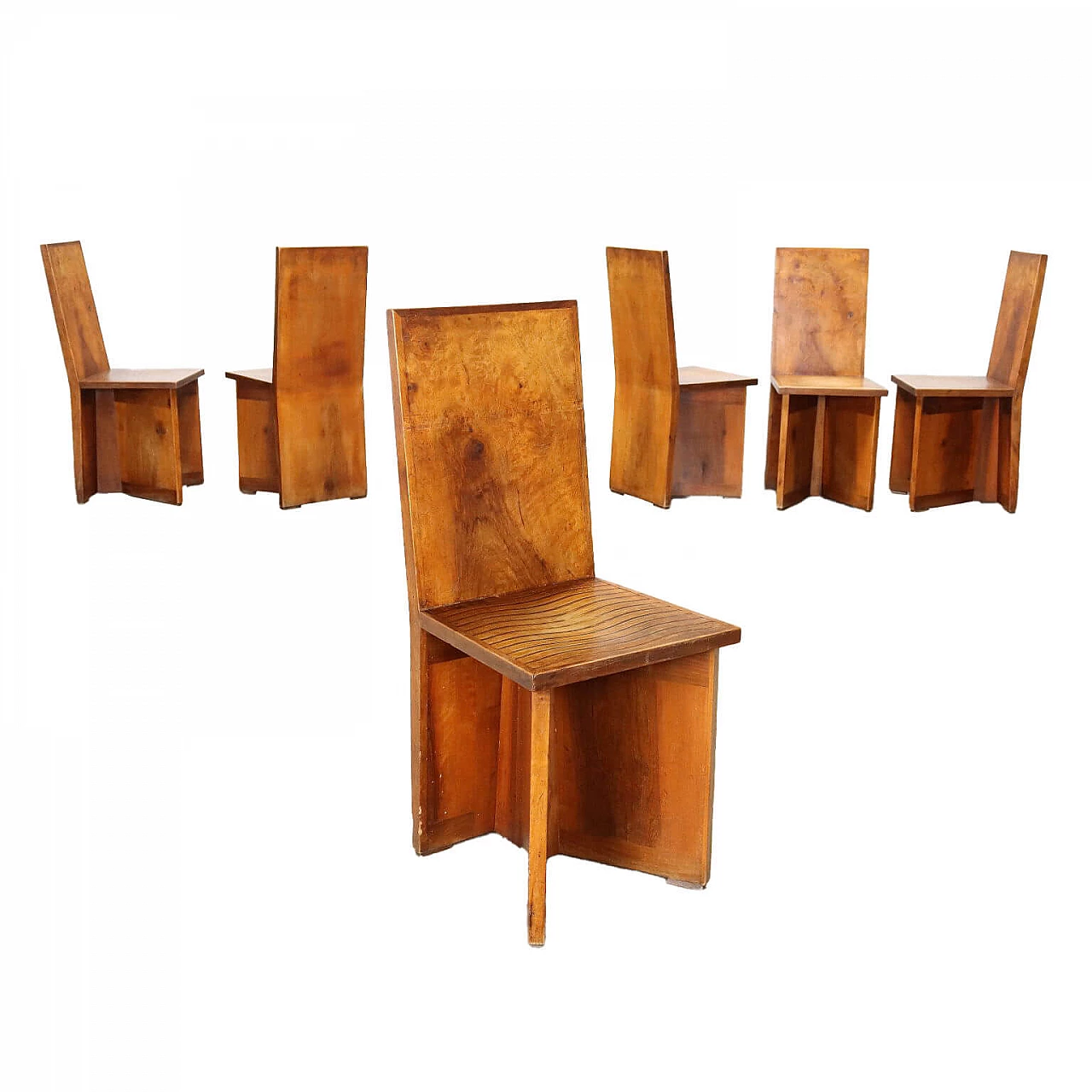 6 Chairs in walnut and burl, 1920s 1