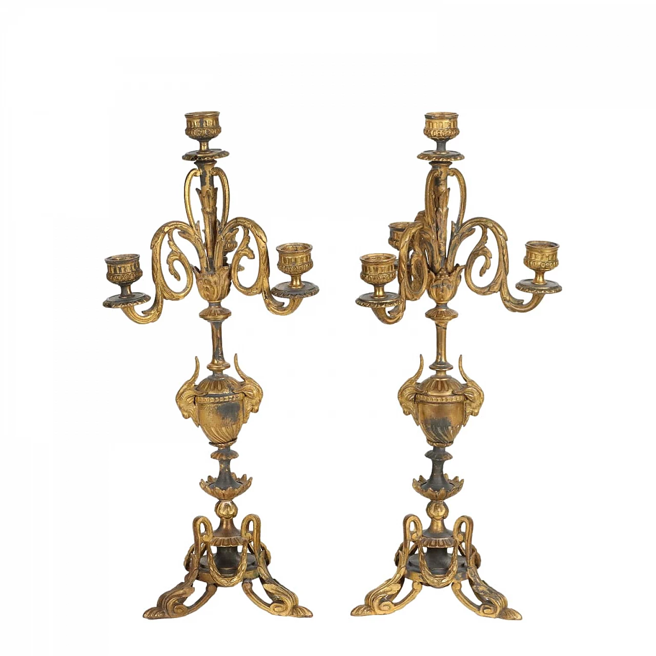 Pair of gilded and decorated candlesticks, 19th century 1
