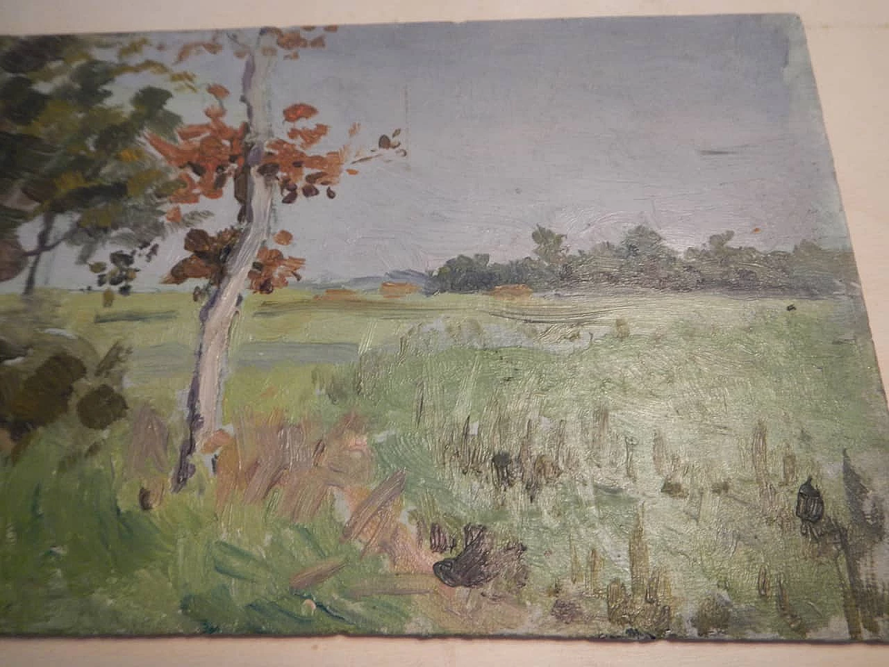 Des Champs, paesaggio di campagna, dipinto su legno, inizio '900 6