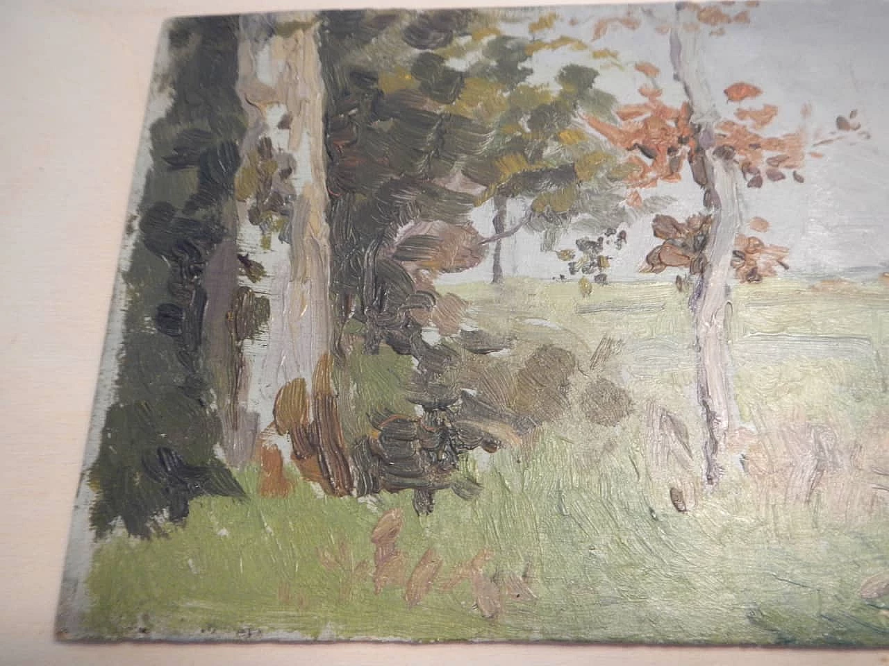 Des Champs, paesaggio di campagna, dipinto su legno, inizio '900 7