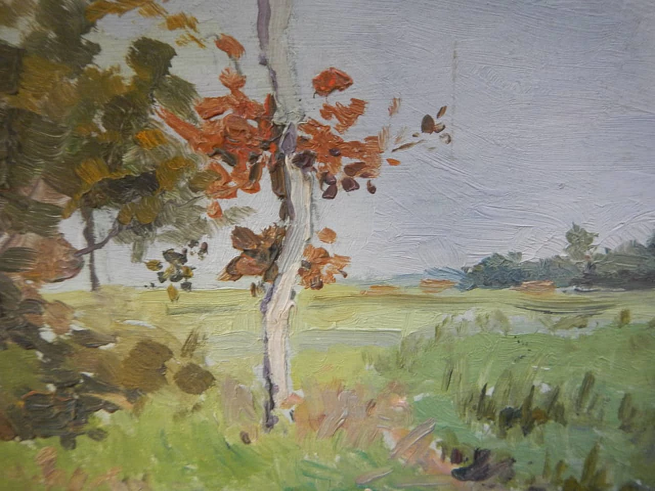 Des Champs, countryside landscape, painting on wood, early 20th century 10