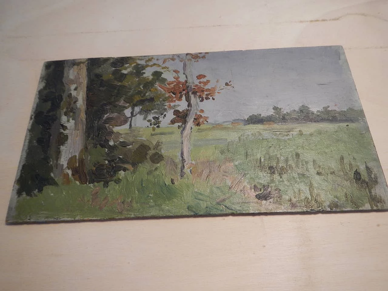 Des Champs, paesaggio di campagna, dipinto su legno, inizio '900 11