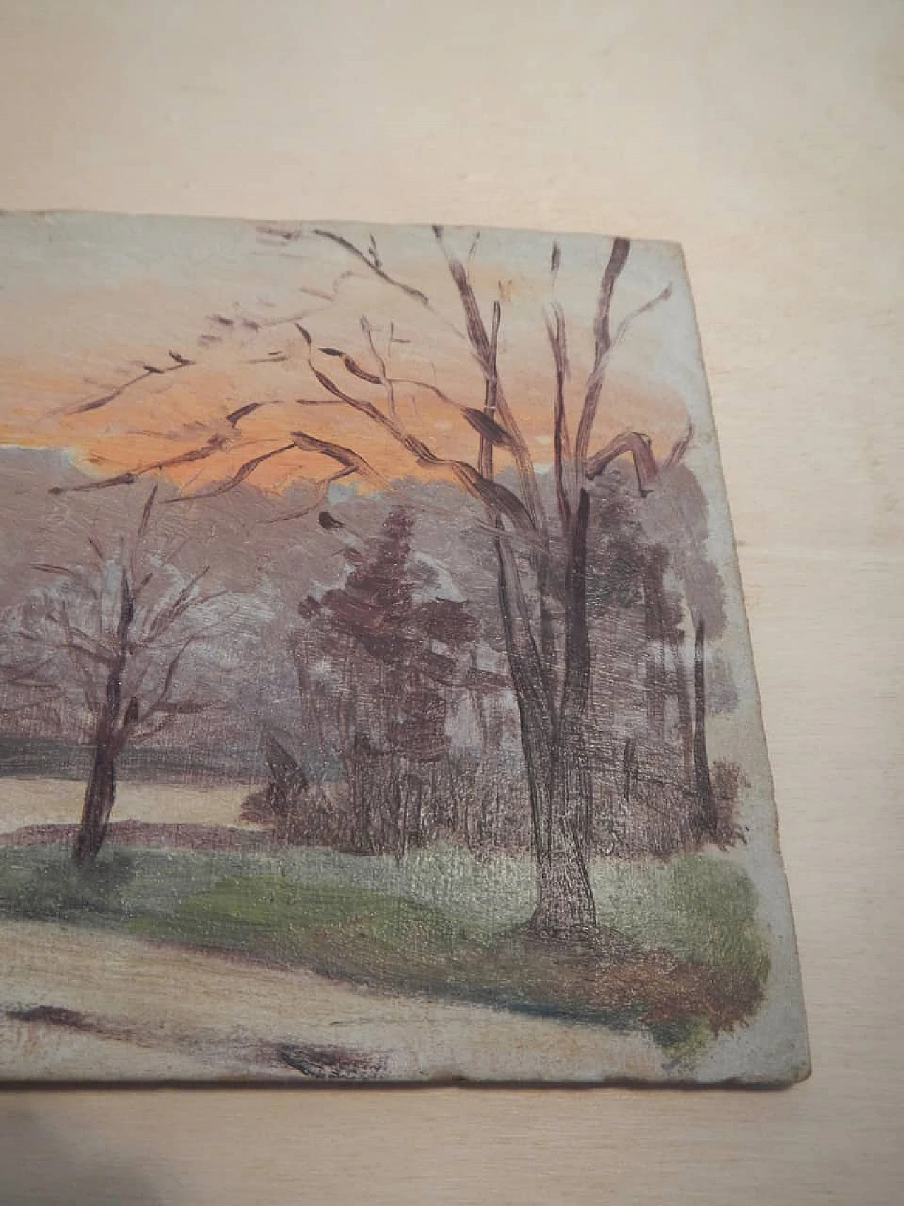 Des Champs, tramonto, dipinto su legno, inizio ‘900 3