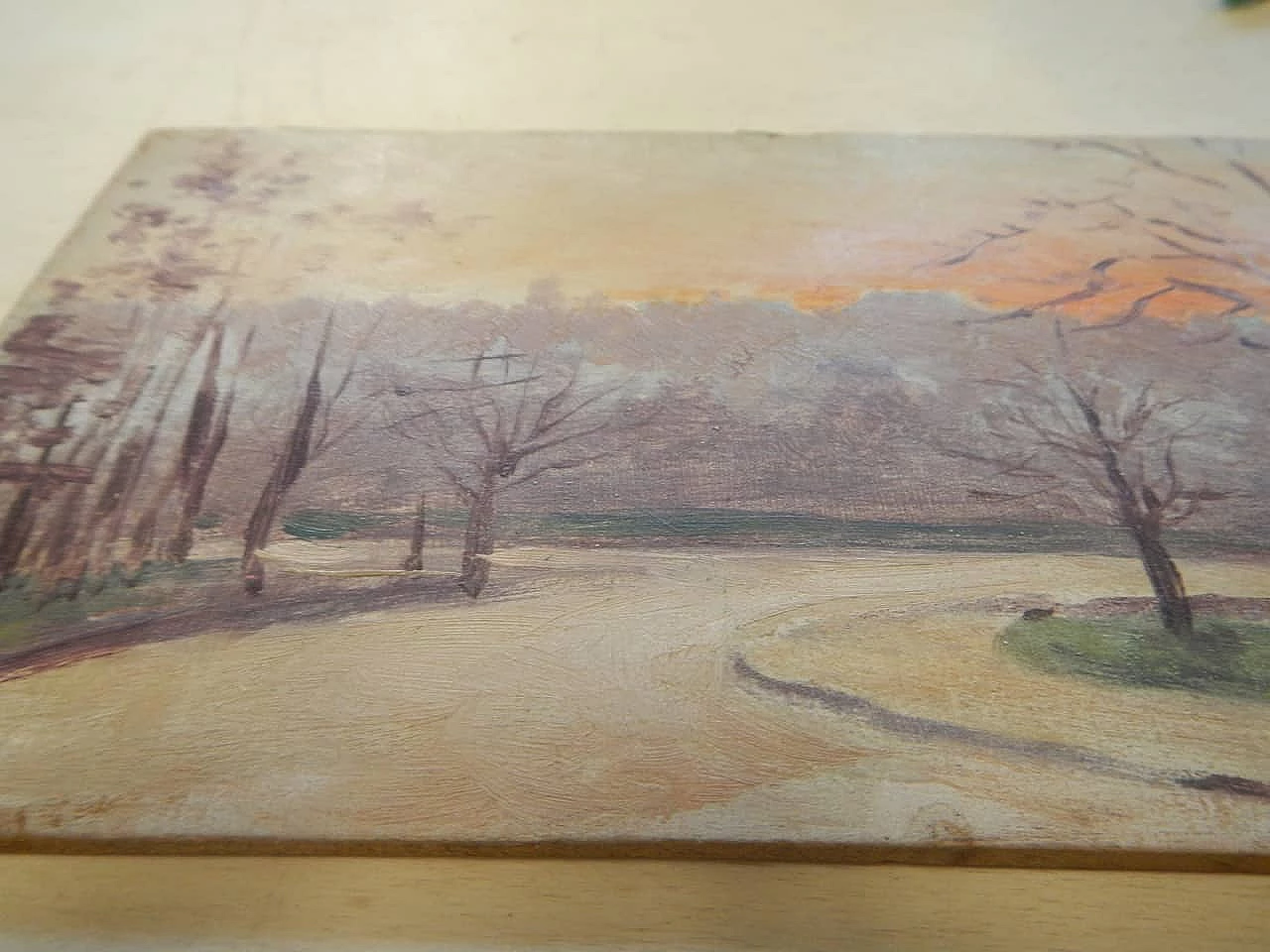 Des Champs, sunset, painting on wood, early 20th century 4