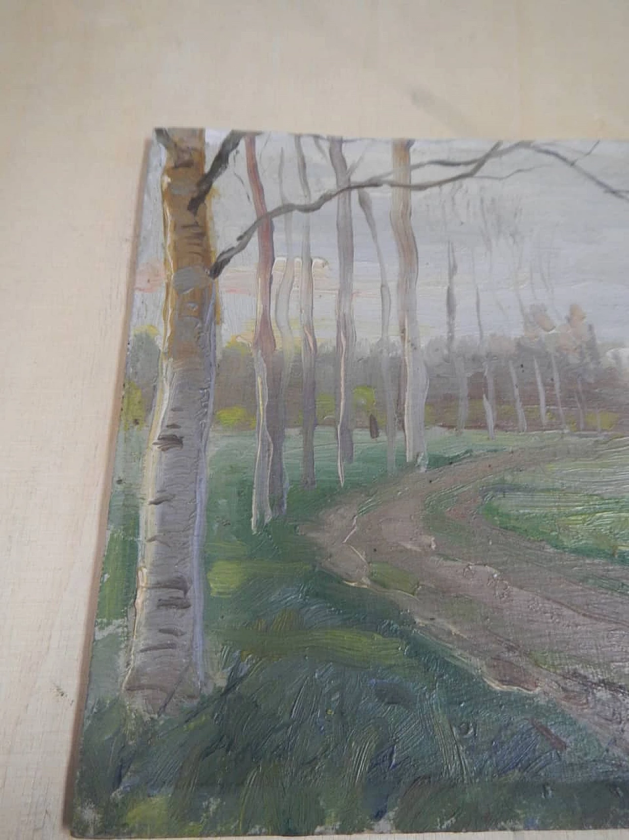 Des Champs, road, painting on wood, early 20th century 3