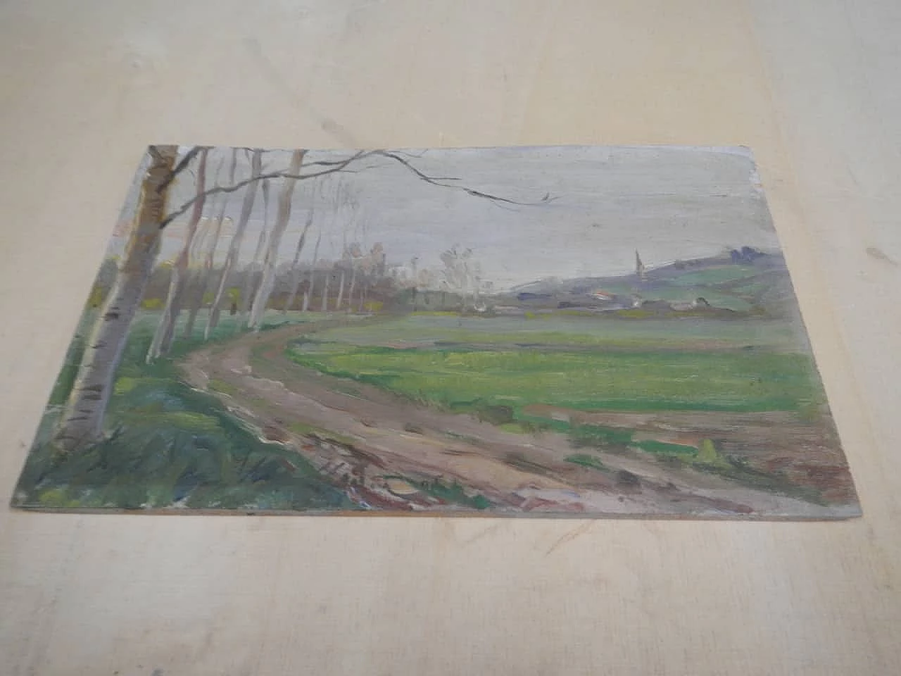 Des Champs, road, painting on wood, early 20th century 9