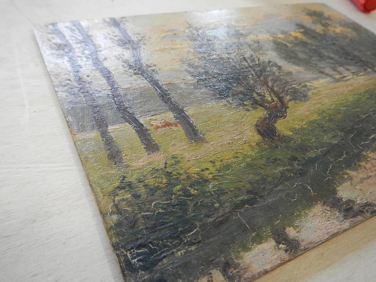 Des Champs, brook, painting on wood, early 20th century 3