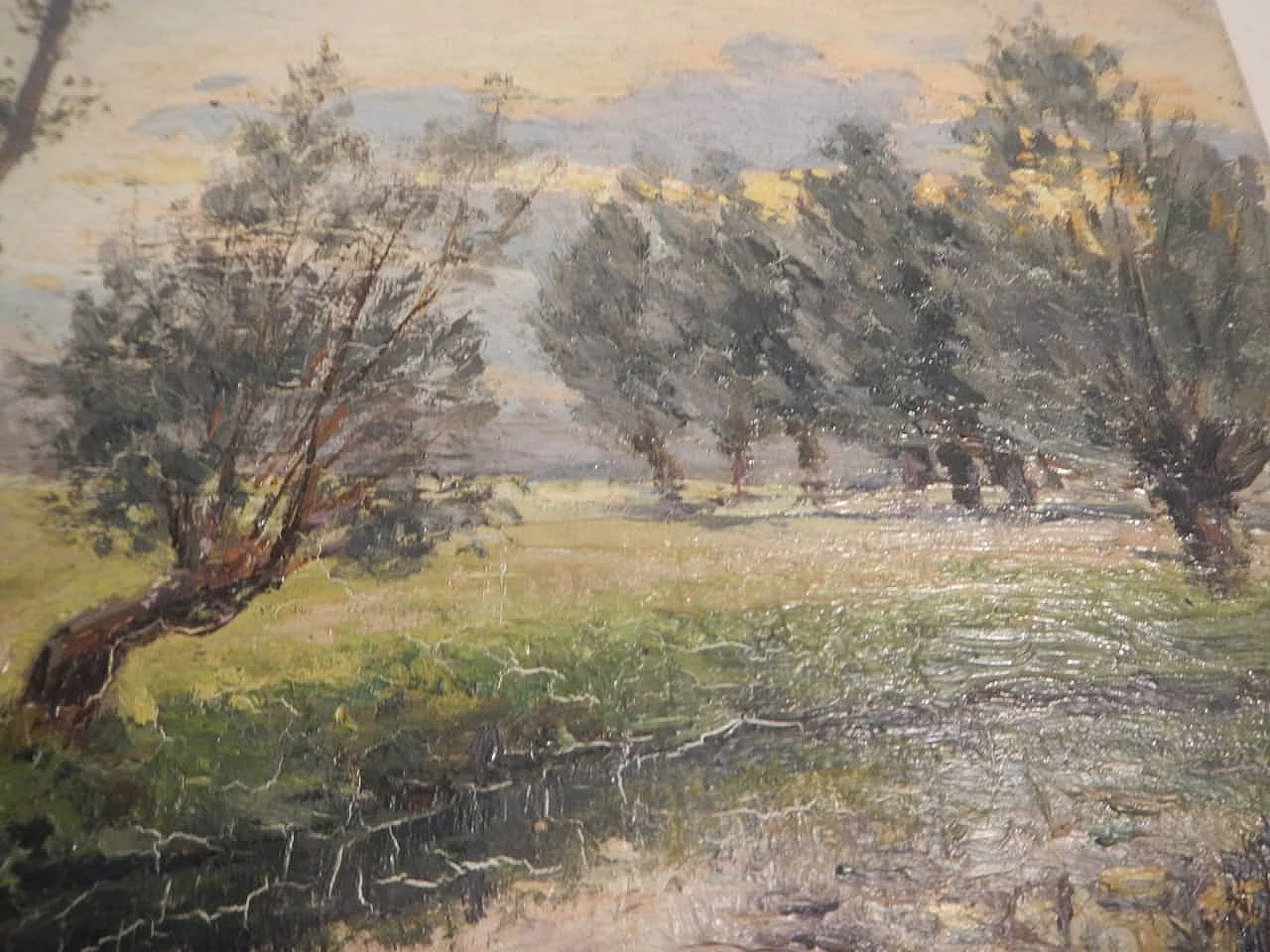 Des Champs, brook, painting on wood, early 20th century 5