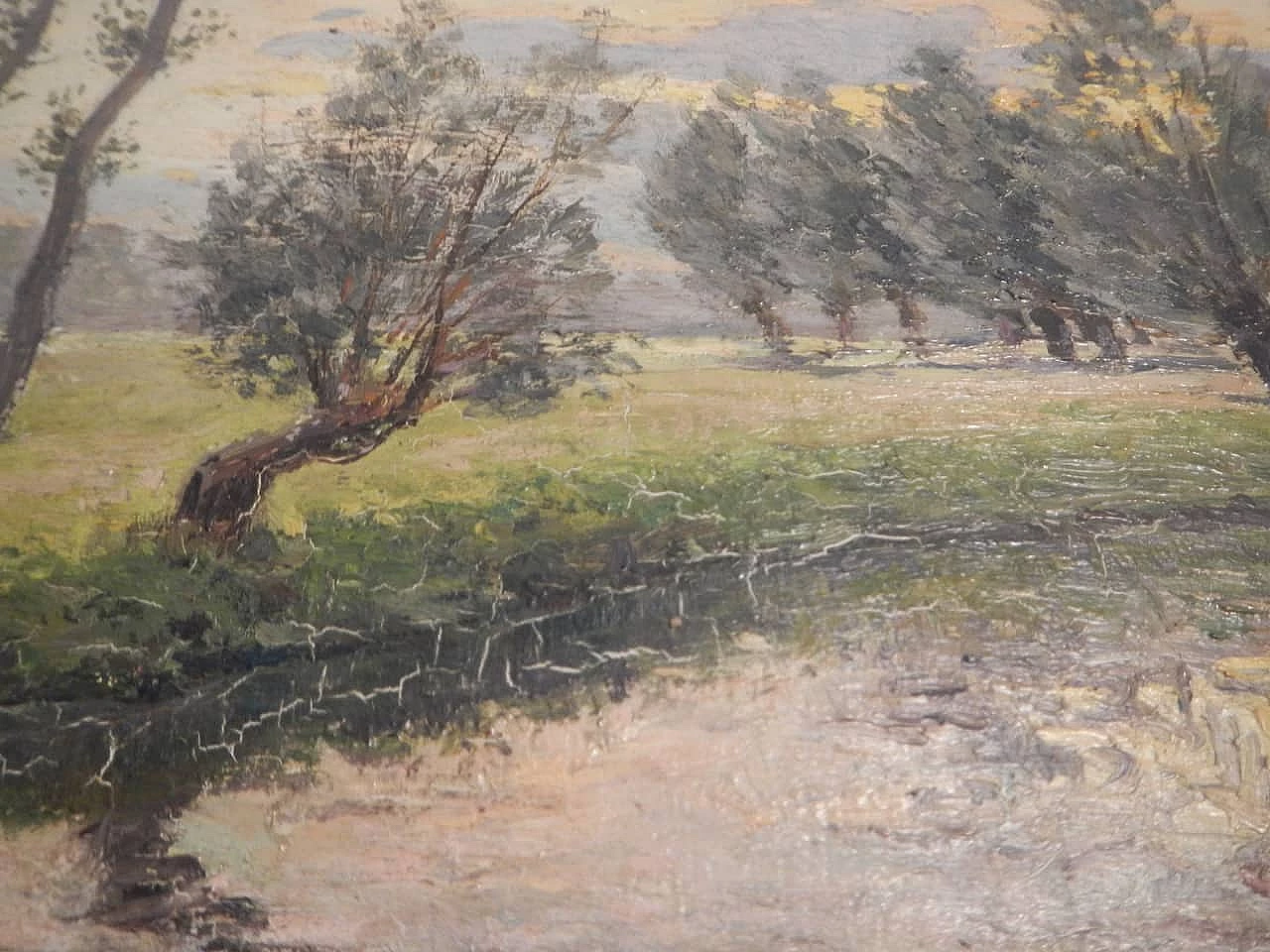 Des Champs, brook, painting on wood, early 20th century 6