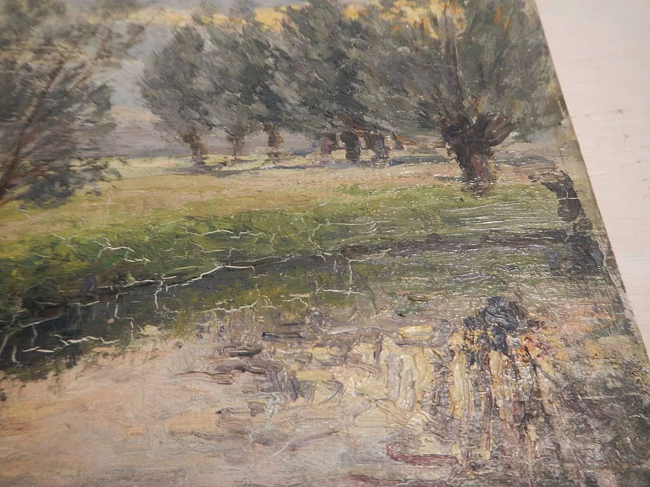 Des Champs, brook, painting on wood, early 20th century 7