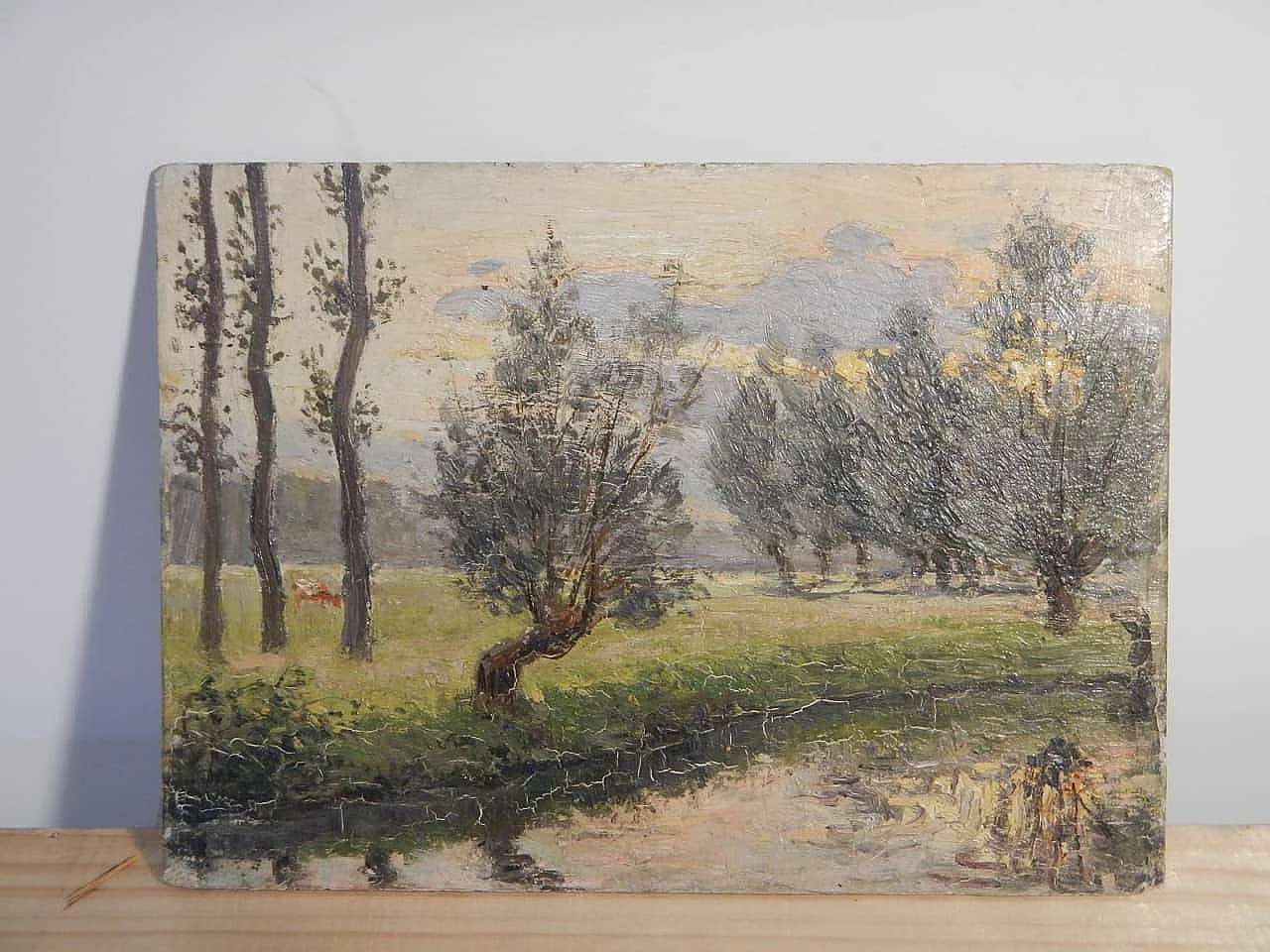 Des Champs, brook, painting on wood, early 20th century 8