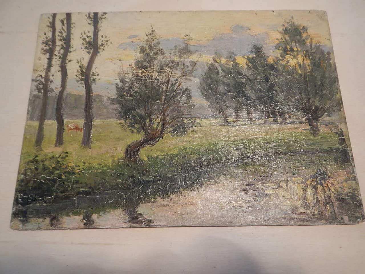Des Champs, brook, painting on wood, early 20th century 9