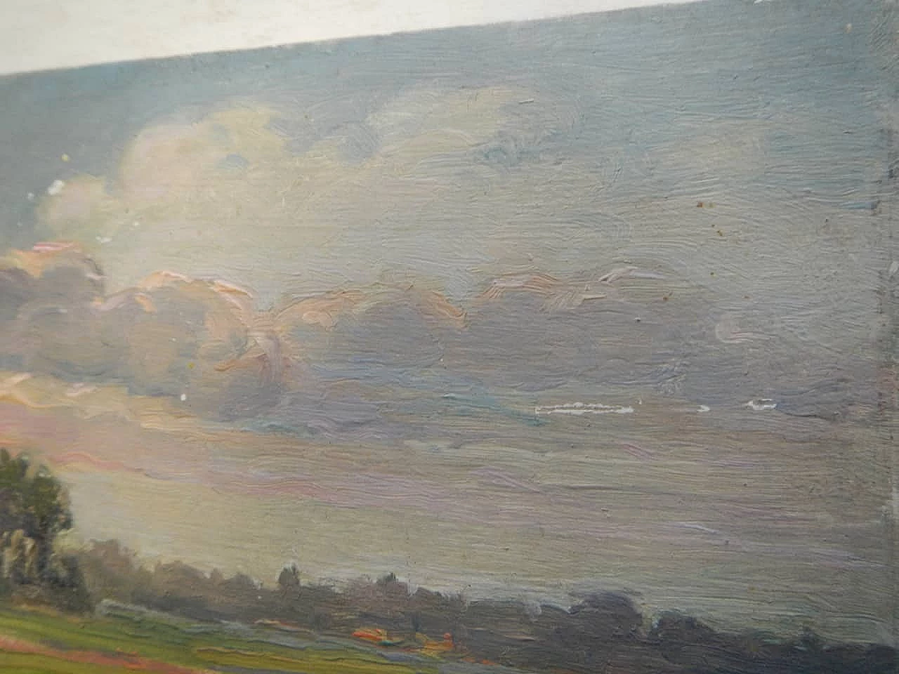 Des Champs, sunset on field, painting on wood, early 20th century 3